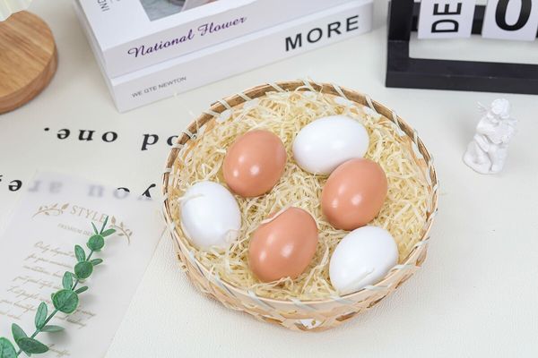 6Pcs Wooden Fake Nest Eggs Easter Eggs for Crafts Home Decor Pating Get hens to Lay Eggs (Brown White)