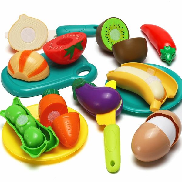 70 PCS Cutting Play Food Toy,Pretend Fruit & Vegetables Accessories with Shopping Storage Basket,Plastic Mini Dishes and Knife,Educational Toy,Birthday Gift