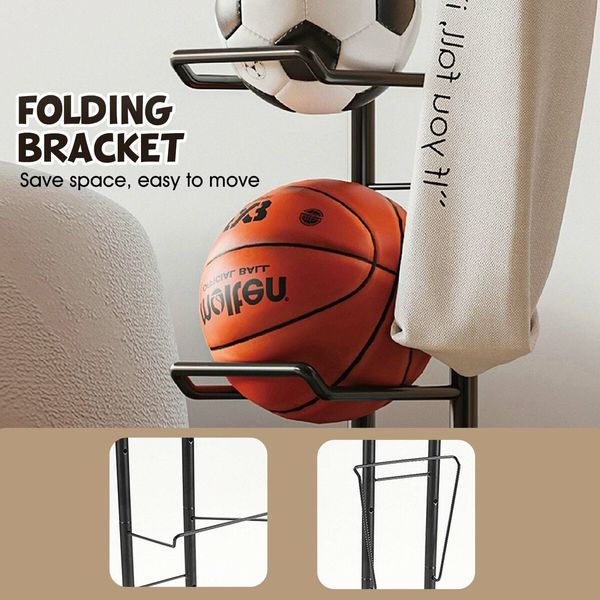 Ball Storage Rack Shelf Garage Shelving Unit Organiser Basketball Football Sports Equipment Display Stand Hook Basket Metal