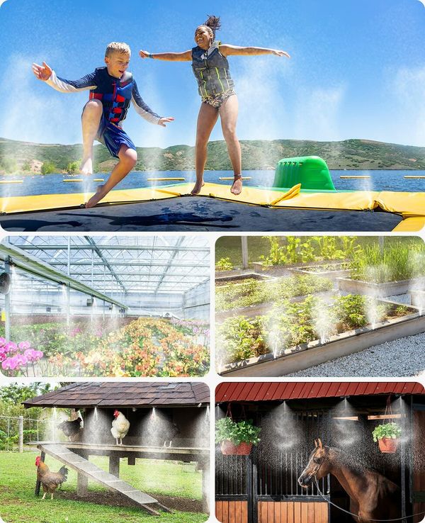 Misting Cooling System 75FT (23M) Misting Line + 28 Brass Mist Nozzles + Brass Adapter(3/4In) Outdoor Mister for Patio Garden Greenhouse Trampoline for Waterpark