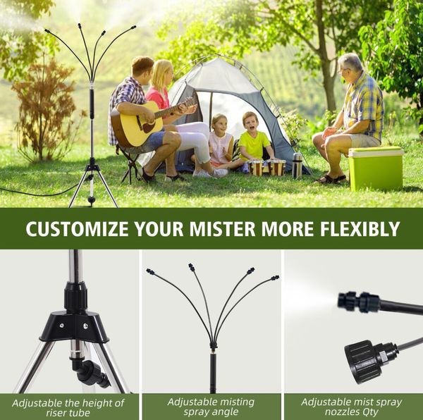 Standing Misters for Outside Patio,Adjustable Height 3.2-4.1FT Misting System Line 26.5FT Portable Water Misters for Cooling Outdoor with Tripod Base Stand