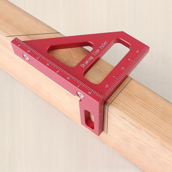 3D Multi Angle Measuring Ruler, Miter Triangle Ruler High Precision Layout Measuring Tool, Red, Imperial, Inch