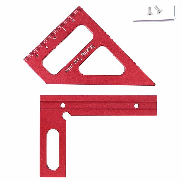 3D Multi Angle Measuring Ruler, Miter Triangle Ruler High Precision Layout Measuring Tool, Red, Imperial, Inch