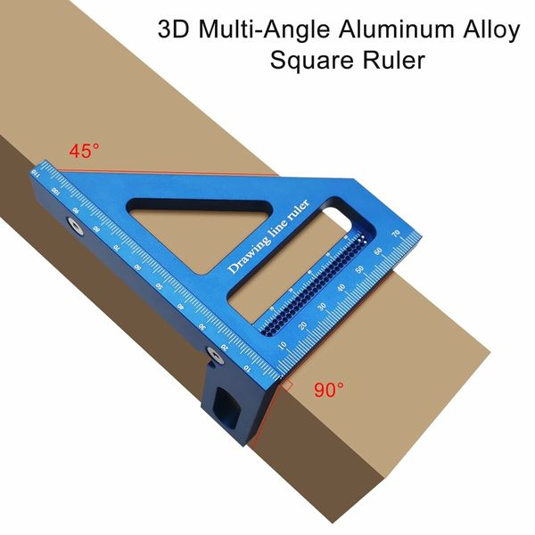 3D Multi Angle Measuring Ruler, Miter Triangle Ruler High Precision Layout Measuring Tool, Blue, Metric, mm