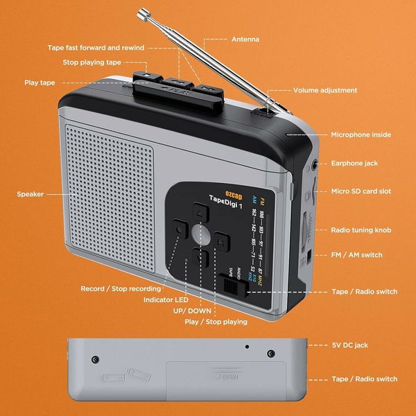 Portable Cassette Players and Recorders, AM FM Radio Walkman Cassette Player Convert to MP3