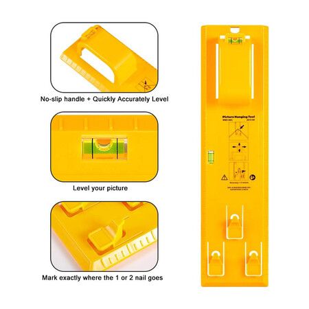 Picture Hanging Tool with Level Easy Frame Picture Hanger Wall Hanging Kit, Yellow Hanging Tool