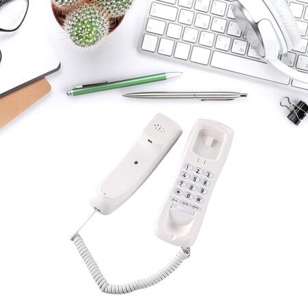 Wall Mounted Telephone Fixed Landline Wall Telephones Perfect for Home and Business Use Simple Caller Re-dial Function Telephone Energy Saving Telephone, White