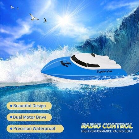 RC Boat,Remote Control Boats for Lake/Pool/Pond,2.4 GHz High Speed Mini Boats,Outdoor Adventure Electric RC Racing Boats for Kids (Blue)