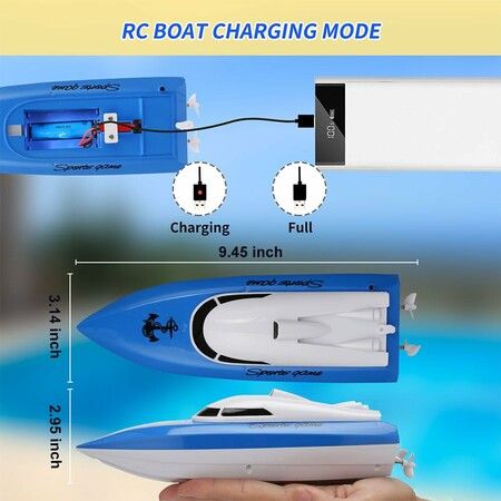 RC Boat,Remote Control Boats for Lake/Pool/Pond,2.4 GHz High Speed Mini Boats,Outdoor Adventure Electric RC Racing Boats for Kids (Blue)