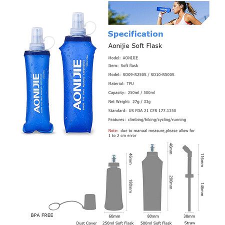 1 Pcs 250ml Soft Water Bottle , TPU Collapsible Flask Foldable Bottles for Hydration Pack, BPA Free, for Running Hiking Cycling Climbing