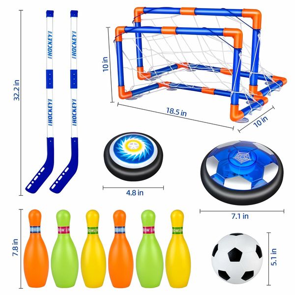 Hover Soccer Ball for Kids,4-In-1 Air Floating Soccer Toy Set,Rechargeable Hover Soccer & Hockey Ball with LED Light,Age3+