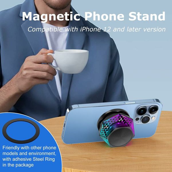 Diamond Bluetooth Speaker, Small Wireless Speaker with Multi RGB Color Light Show, Portable Phone Stand for iPhone, Android, TWS Pairing