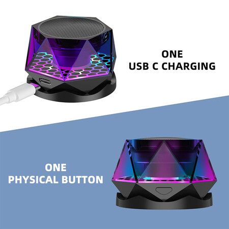 Diamond Bluetooth Speaker, Small Wireless Speaker with Multi RGB Color Light Show, Portable Phone Stand for iPhone, Android, TWS Pairing