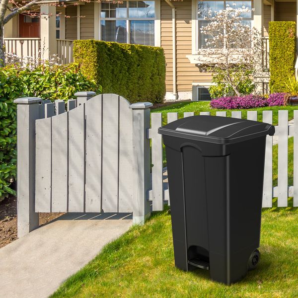 Black Rubbish Bin Pedal Kitchen Recycle Dustbin Waste Trash Can 87L Plastic Garbage Wheelie Stepbin Basket Flip Top Lid