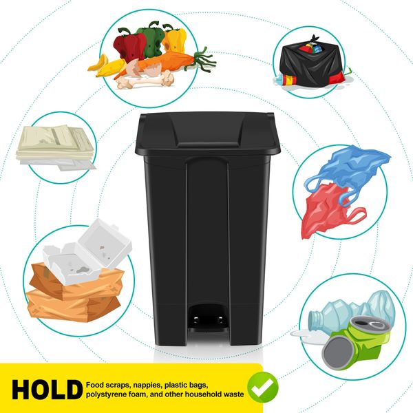 Black Rubbish Bin Pedal Kitchen Recycle Dustbin Waste Trash Can 87L Plastic Garbage Wheelie Stepbin Basket Flip Top Lid