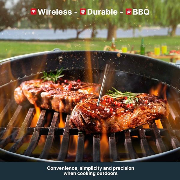 Wireless Meat Thermometer, Bluetooth Meat Thermometer with Smart APP Control, Food Thermometer for Grilling and Smoking, Digital BBQ Meat Thermometer