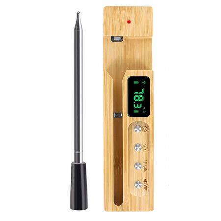 Smart Wireless Meat Thermometer with LED Display Bamboo Base, Up to 700ft App Remote Monitoring for BBQ, Grill, Oven, Rotisserie, Air Fryer, IP68 Waterproof