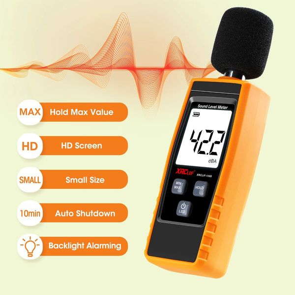 Decibel Meter Sound Level Reader 30-130dB(A), Hand-held Sound Noise Meter with Backlight Alarm