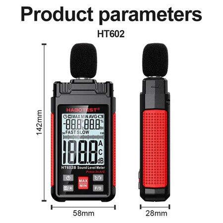 HT602B Digital Handheld DB Meter Sound Level Meters Noise Audio Meter 30-130DB Decibels Sound Meter