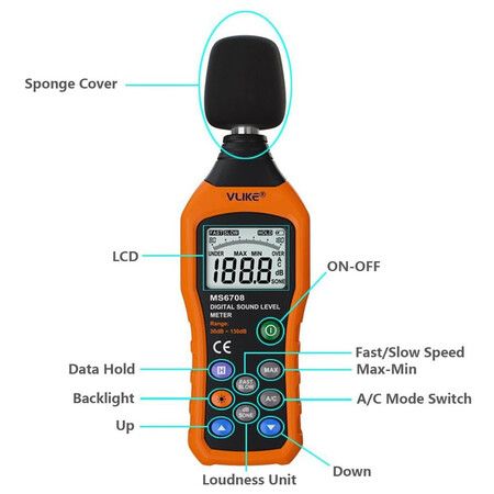 LCD Digital Audio Decibel Meter Sound Level Meter Noise Level Meter Sound Monitor dB Meter Noise Measurement Measuring 30 dB to 130 dB A/C Mode (Batteries Not Include)