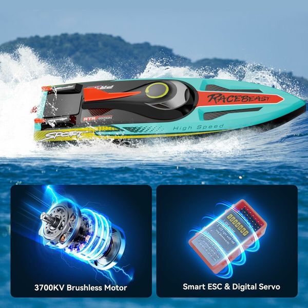 Brushless RC Boat 40+MPH,Remote Control Boat,19 Inch Large Fast Racing Boat,Fishing with Self-Righting,LED Light,Low Battery Alarm