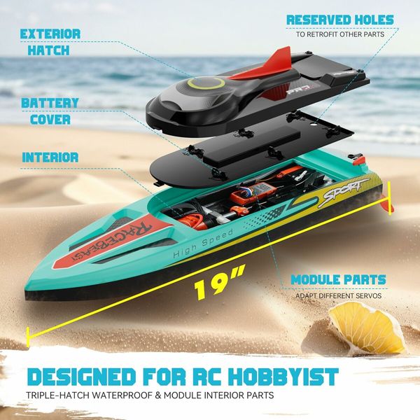 Brushless RC Boat 40+MPH,Remote Control Boat,19 Inch Large Fast Racing Boat,Fishing with Self-Righting,LED Light,Low Battery Alarm