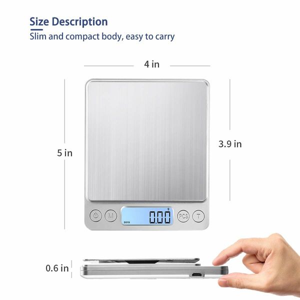 Small Kitchen Scale, USB Charging Mini Food Electronic Scale, High Accuracy Cooking Scale, Pocket Scale with LCD Display, 1kg/0.1g