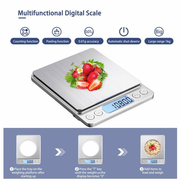 Small Kitchen Scale, USB Charging Mini Food Electronic Scale, High Accuracy Cooking Scale, Pocket Scale with LCD Display, 1kg/0.1g