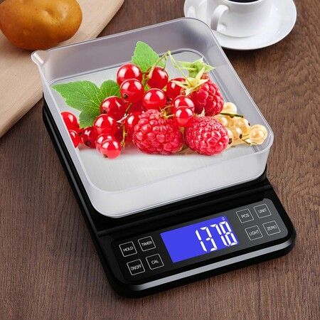 Kitchen Scale with 0.1g/0.001oz High Precision, Bakery Scale with% Percentage Function, Capacity 5kg/11lbs, Full-View Angle LCD with Backlight, Stainless Steel