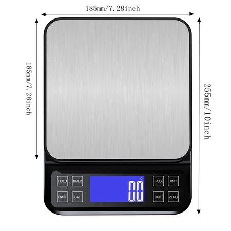 Kitchen Scale with 0.1g/0.001oz High Precision, Bakery Scale with% Percentage Function, Capacity 5kg/11lbs, Full-View Angle LCD with Backlight, Stainless Steel