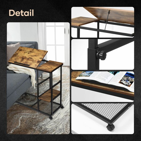 Sofa Side Table Bedside Narrow Couch End Desk Laptop Stand Nightstand Bedroom Home Furniture with Tiltable Top Board Shelves