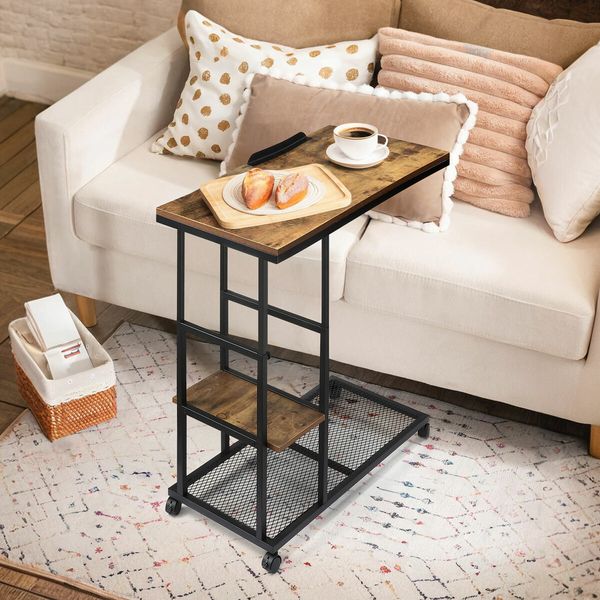 Sofa Side Table Bedside Narrow Couch End Desk Laptop Stand Nightstand Bedroom Home Furniture with Tiltable Top Board Shelves