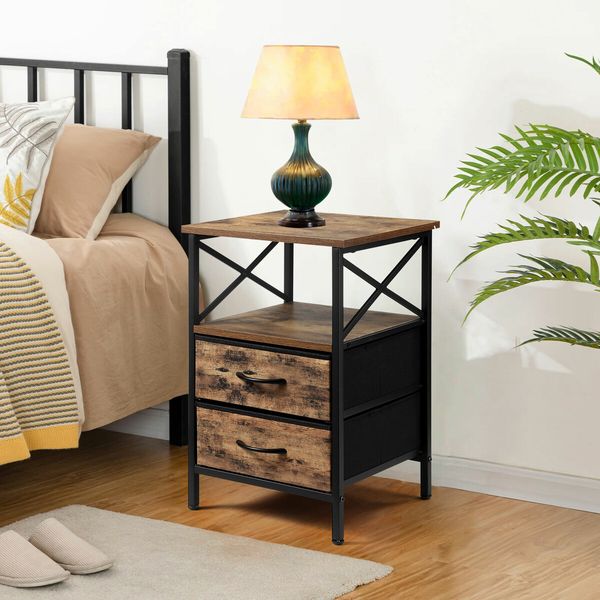 Sofa Bedside Table Narrow End Nightstand Bedroom Home Furniture Couch Accent Storage Cabinet 2 Drawers Open Shelves