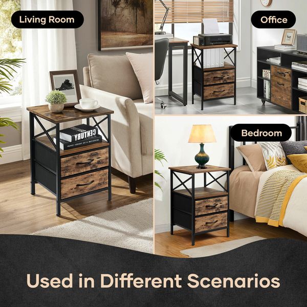 Sofa Bedside Table Narrow End Nightstand Bedroom Home Furniture Couch Accent Storage Cabinet 2 Drawers Open Shelves