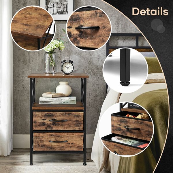 Sofa Bedside Table Narrow End Nightstand Bedroom Home Furniture Couch Accent Storage Cabinet 2 Drawers Open Shelves