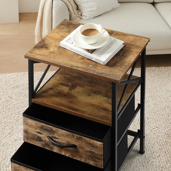 Sofa Bedside Table Narrow End Nightstand Bedroom Home Furniture Couch Accent Storage Cabinet 2 Drawers Open Shelves