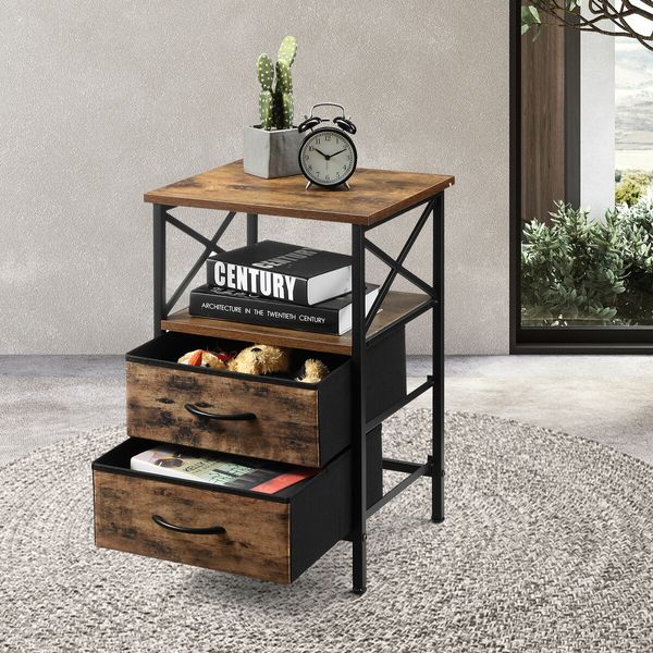 Sofa Bedside Table Narrow End Nightstand Bedroom Home Furniture Couch Accent Storage Cabinet 2 Drawers Open Shelves