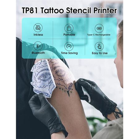 Phomemo TP81 Wireless Tattoo Stencil Printer, Thermal Tattoo Printer with 10pcs Transfer Paper, Tattoo Printer for Tattoo Artists and Beginners, Compatible with Tablet,Smartphone and PC, Black