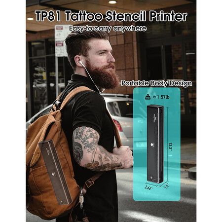 Phomemo TP81 Wireless Tattoo Stencil Printer, Thermal Tattoo Printer with 10pcs Transfer Paper, Tattoo Printer for Tattoo Artists and Beginners, Compatible with Tablet,Smartphone and PC, Black