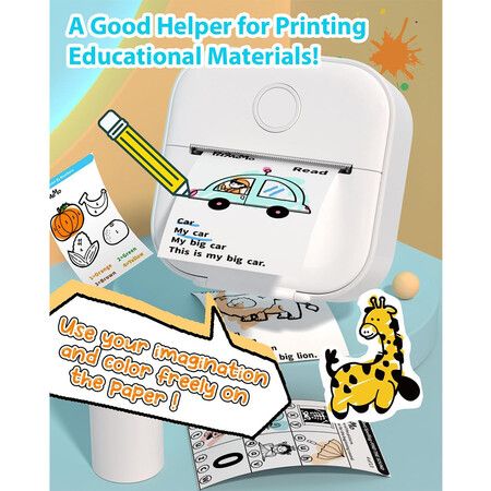 Phomemo T02 Sticker Printer, Inkless Printer Mini Printer Sticker Maker Bluetooth Thermal Pocket Printer for Study Notes,  White