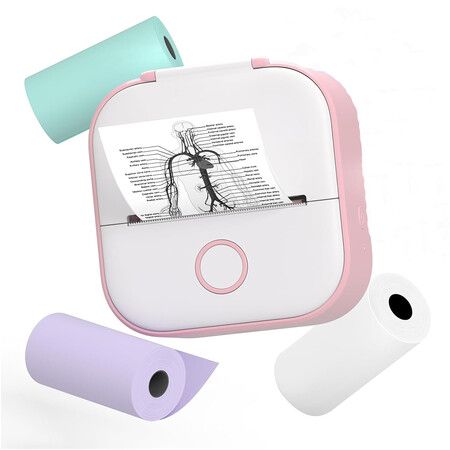 Phomemo T02 Sticker Printer, Inkless Printer Mini Printer Sticker Maker Bluetooth Thermal Pocket Printer for Study Notes, Stickers, Pink