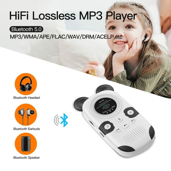 64GB MP3 Player for Kids,Cute Panda Portable Music Player MP3,Child MP3 Player with Bluetooth 5.0,Speaker,FM Radio,Voice Recorder,Alarm Clock,Stopwatch,Pedometer,Support up to 128GB