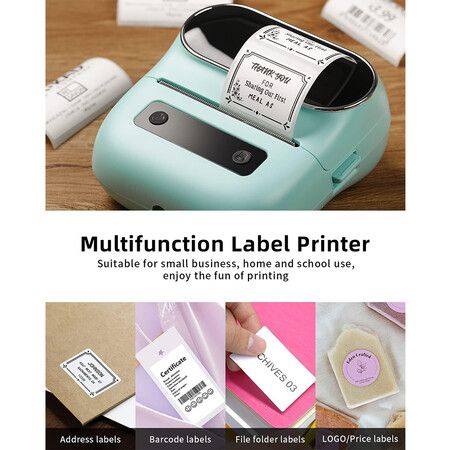 Phomemo M220 Label Maker With 1 Roll Label, 3.14 Inch Barcode Label Printer, Portable Sticker Maker Machine for Barcode, Name, Address, Labeling, Mailing, Home, Office and Small Business, Compatible with Phones and PC, Green