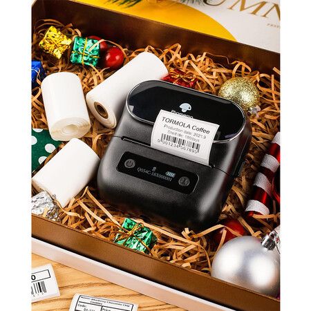 Phomemo M220 Label Maker With 1 Roll Label, 3.14 Inch Barcode Label Printer, Portable Sticker Maker Machine for Barcode, Name, Address, Labeling, Mailing, Home, Office and Small Business, Compatible with Phones and PC, Black