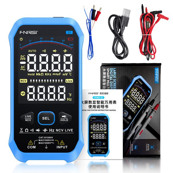 Smart Digital Multimeter Tester 9999 Counts AC DC Voltage Current Resistance Capacitance Diode Frequency NCV Live Wire Color Display Handheld Professional