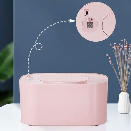 Wipe Warmer LED Display Adjustable, Portable Baby Wipe Dispenser for Home Car Travel (Pink)