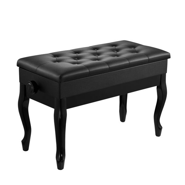 Adjustable Duet Piano Stool Bench Chair Ergonomic Modern Keyboard Double Seat Black with Storage PU Leather Cushion