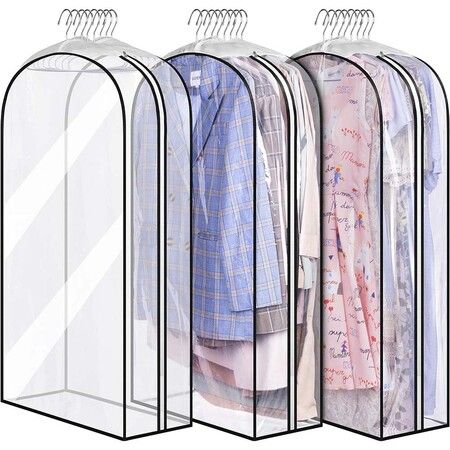 Set of 2 102cm Gusseted All Clear Garment Bags for Hanging Clothes Ideal for Shirts Coats Dresses Closet Storage