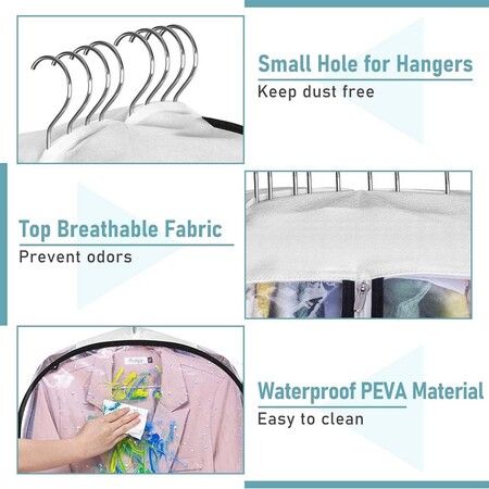 Set of 2 102cm Gusseted All Clear Garment Bags for Hanging Clothes Ideal for Shirts Coats Dresses Closet Storage
