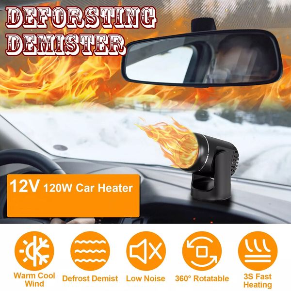 Portable Car Defroster Heater Rapid Heating Dryer Windshield Hot Fan Warmer Air Blower Electric Window Demister 12V 130W Cigarette Plug Black